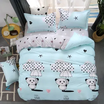 

Cute Panda Pattern Blue Duvet Cover 3/4 Pcs Bedding Set Kids Child Boy Soft Cotton Bed Linen Single Twin Full Size 150x200 Sheet