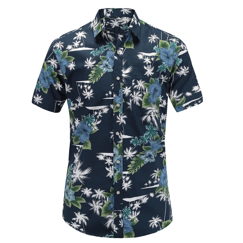Summer Hawaiian Short Sleeve Shirt Men Men Shirts Cotton Floral Printed Casual Dress Shirts Men Clothes 2019