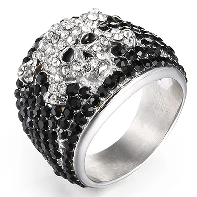 AMORUI череп кубические циркониевые кольца для мужчин хип-хоп/рок-звезда Крокс Джон Hallyday нержавеющая сталь черный и белый камень кольцо - Цвет основного камня: Белый