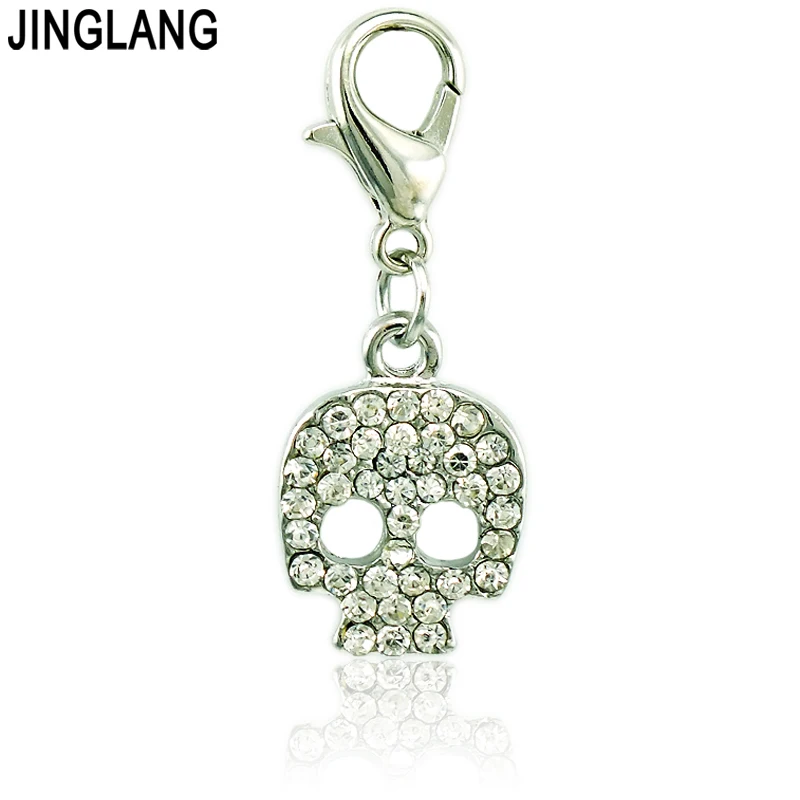 

JINGLANG Fashion Lobster Clasp Charm White Rhinestone Skull Mask Charms DIY Pendants Jewelry Accessories Free Shipping