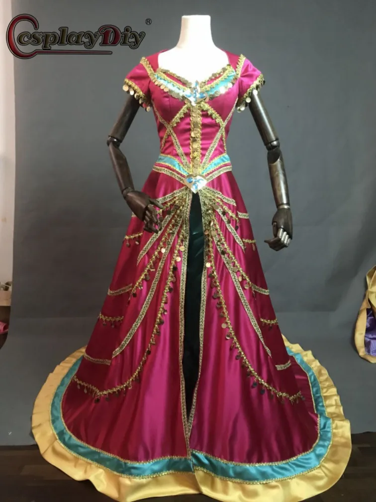 

CosplayDiy 2019 Aladdin Princess Jasmine Cosplay Costume Fancy Dress Halloween Costume Coronation Costume sequin Coat long cloak