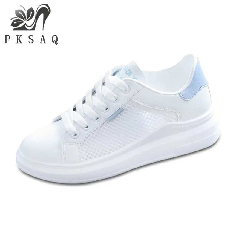 

2019 Summer White Shoes Ladies Sandals Gauze Breathable Thick Bottom Ladies Sports Shoes Casual Shoes Solid Color Lace Sandals