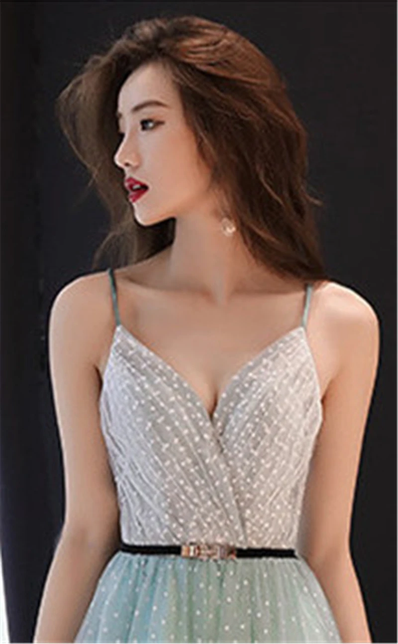 Excellent Beauty Emily Evening Dress Sexy Spaghetti Strap Wedding Formal Dress Elegant Lace Sashes Floor-length A-line Party Gowns 4