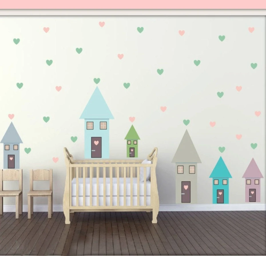 Colorful house hearts cartoon vinyl wall stickers for kids rooms home Colorful house hearts cartoon vinyl wall stickers for kids rooms home
