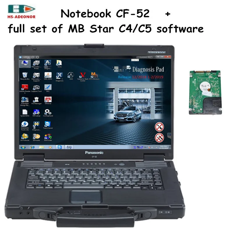 

Military notebook CF-52 car diagnostic connector computer CF52 with car detector MB star C4/C5 full software Including FDOK