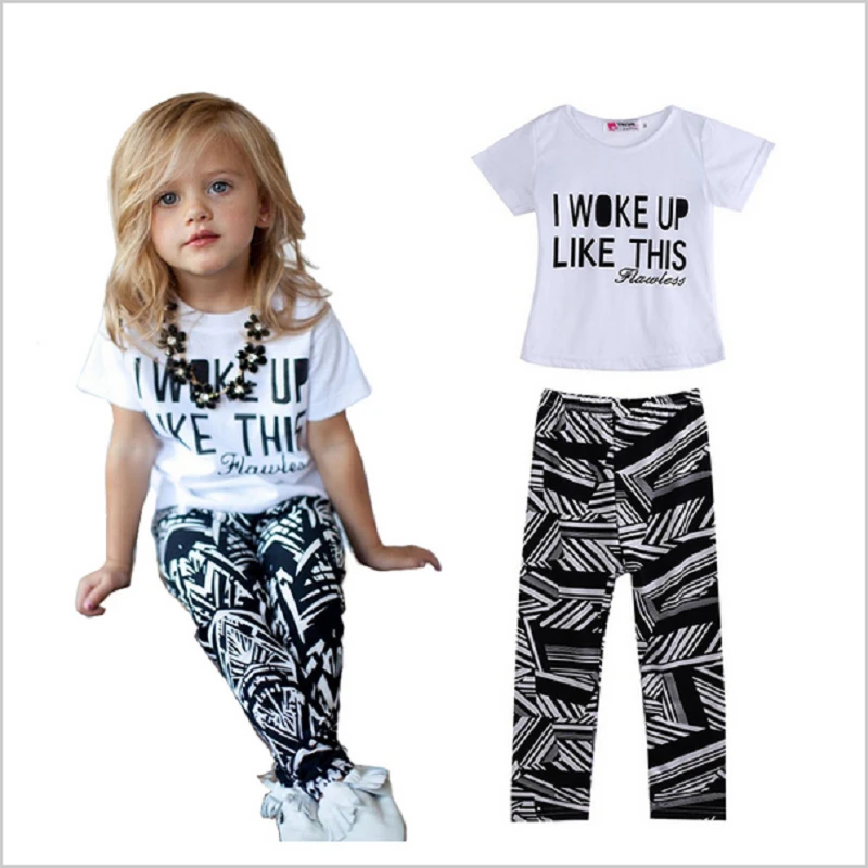 2017 Summer Girls Clothes Children Stripe shirt + Pants Outfits Set