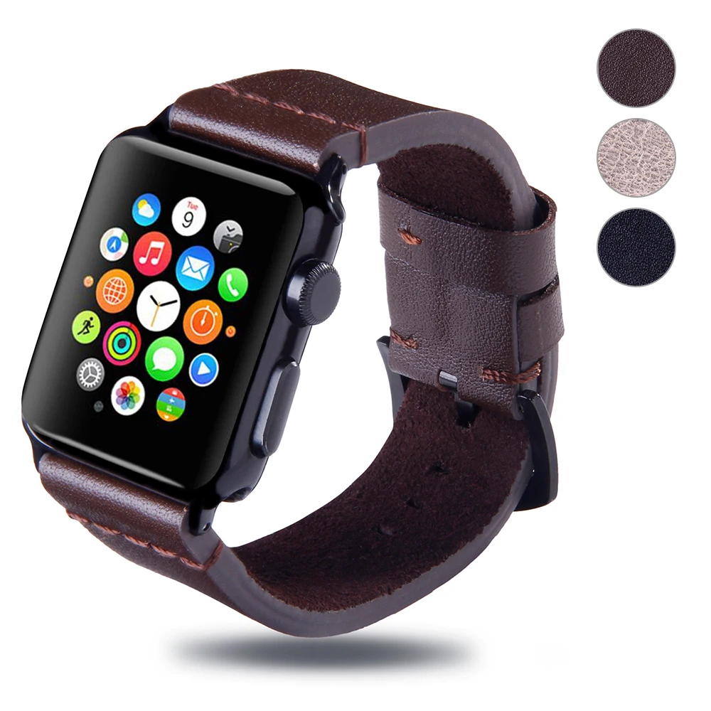 Ремешок из натуральной кожи для apple watch band Series 5 4 3 2 1 iwatch 44 мм 40 42 сменный Браслет с
