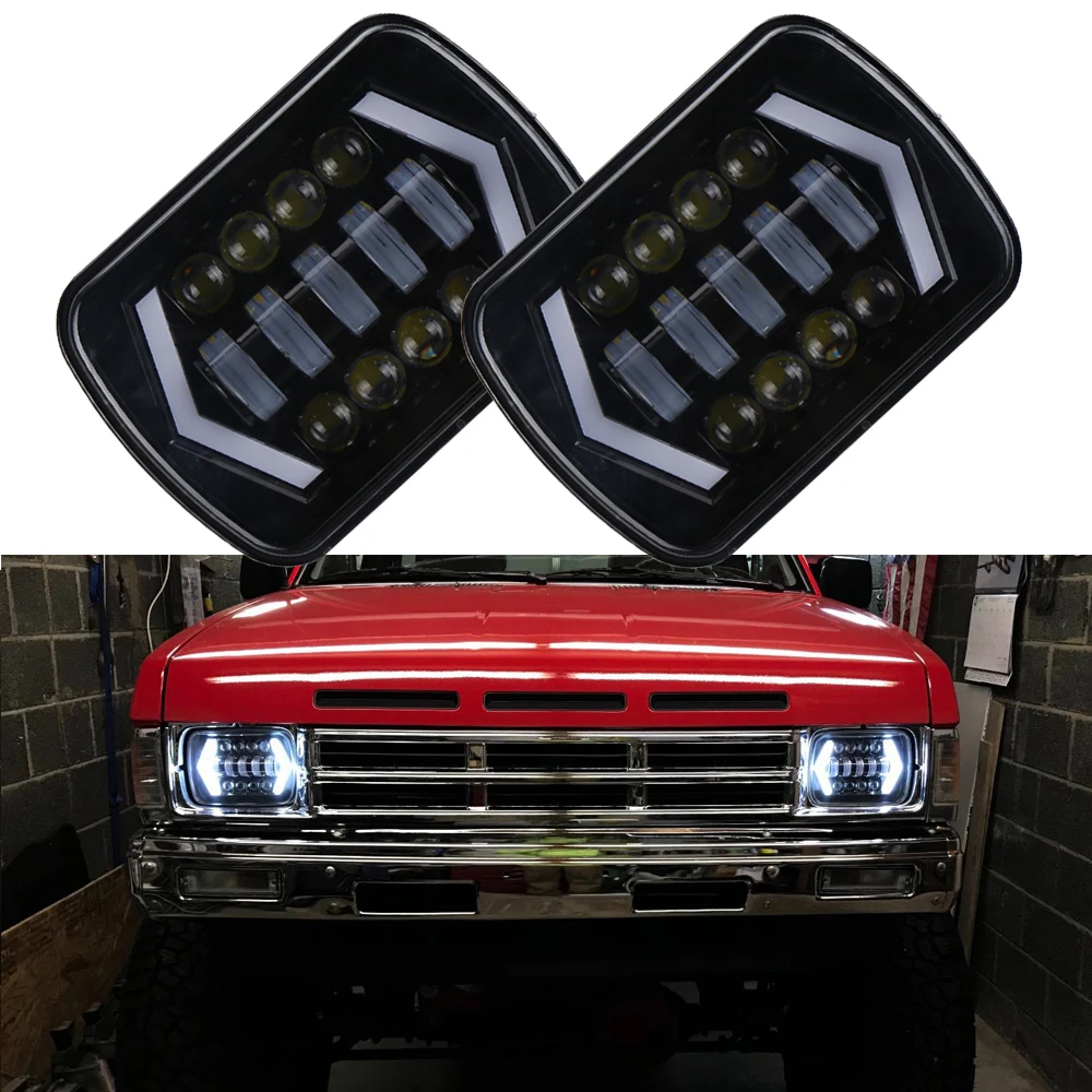 

7x6 inch Halo LED Headlights H4 Light for Jeep Wrangler YJ Cherokee Comanche GMC 5x7" Led Square Headlights Led DRL Turn Signal