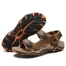 Летние мужские сандалии из натуральной кожи; шлепанцы; Мужская Летняя обувь; повседневные кожанные сандалии из замши; 3364