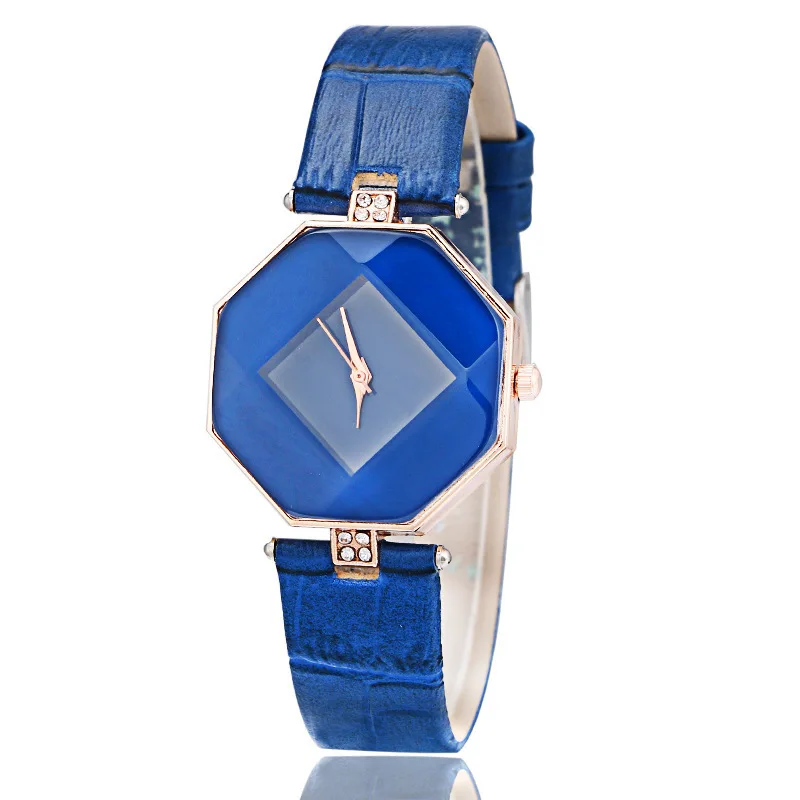 Модные повседневные наручные часы с неправильным циферблатом, женские кварцевые часы Hodinky с красным кристаллом и кожаным ремешком, Прямая поставка - Цвет: Синий