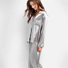 Новое Прибытие женщин Классический Пятен Шелковый Пижамы Установить Ночную Рубашку Дамы Досуг Стиль Для Женщин Сплошной Цвет Пижамы Дома пижама