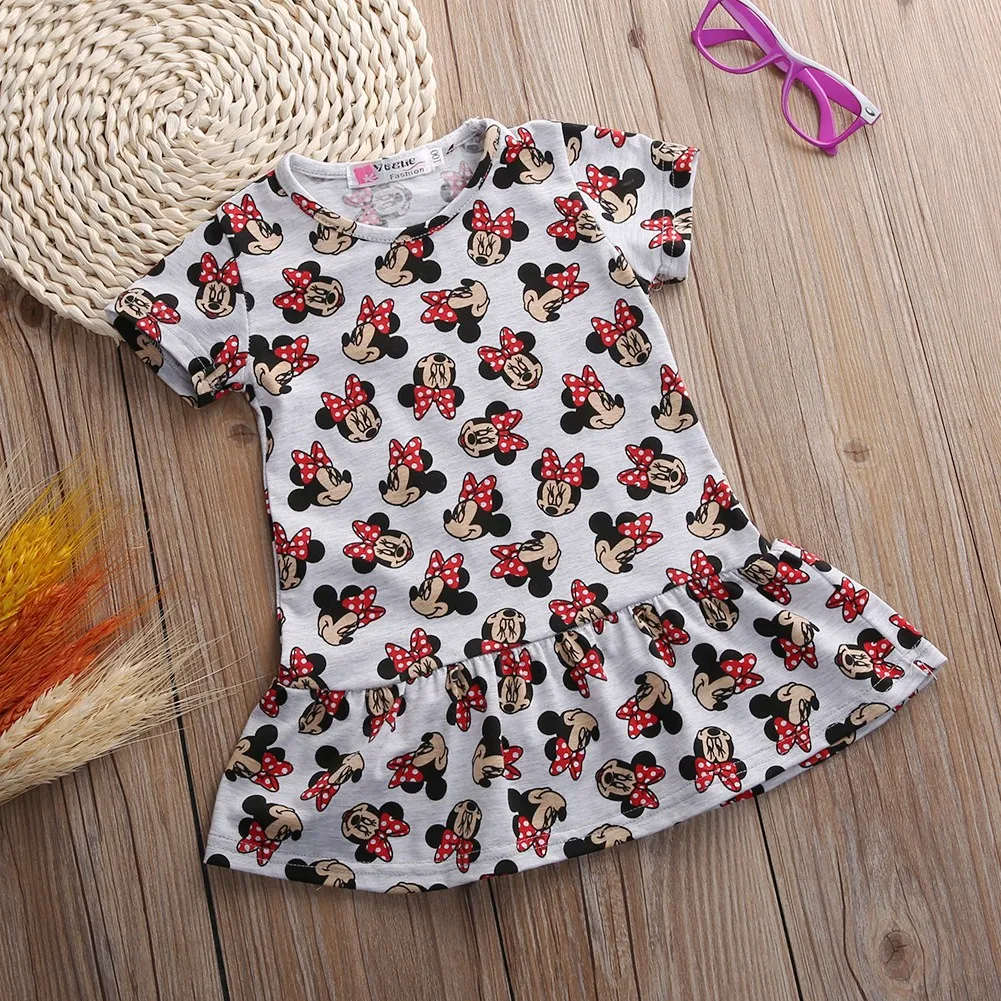3-7 Years Cartoon Mickey Minnie Mouse Pattern Kids Girls Dresses Striped Baby Girl Dress Summer Sundress