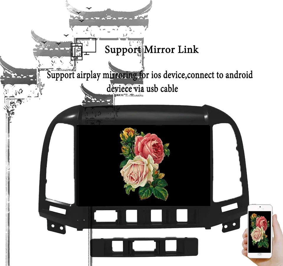 Excellent 1024*600 Octa Core Android 9.1 2din Car Radio DVD GPS For Hyundai Santa Fe 2006-2012 Head unit Radio recorder Auto Multimedia 9