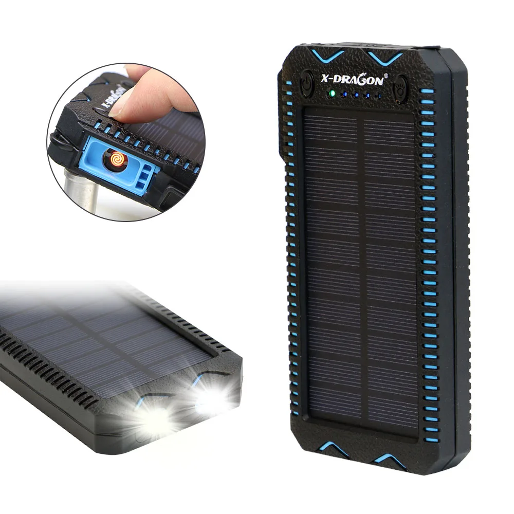 

15000mAh Solar Power Bank with Cigarette Lighter Solar Panel Powered Charger for iPhone Xiaomi Cell Phones Outdoors