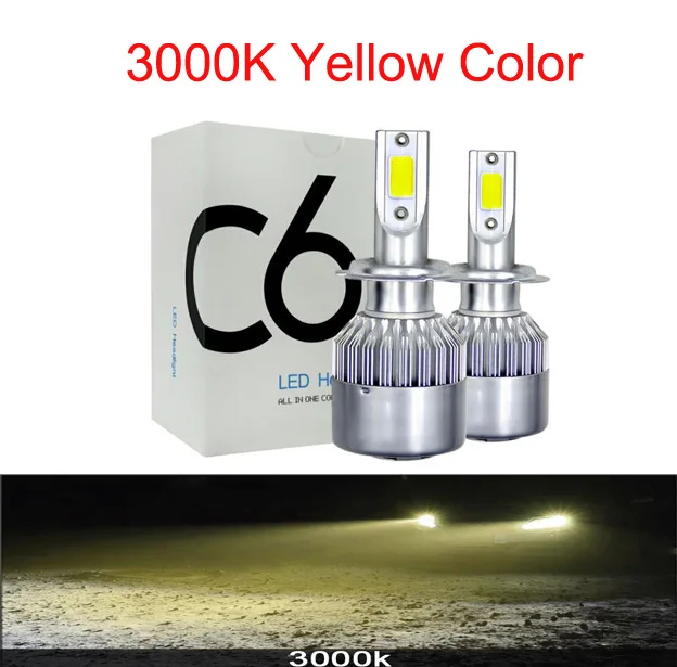 Светодиодный 4300K C6 H4 H7 H1 COB светодиодный лампы для передних фар H11 H13 12V 9005 9006 H3 9004 9007 9012 72 Вт 8000LM Автомобильный светодиодный Светильник 3000K 8000K 6000K - Испускаемый цвет: 3000K