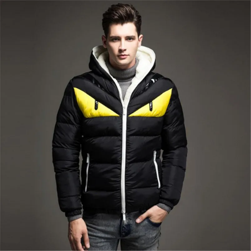 

New Thick Bomber Jackets Men Fashion Stand Collar Male Slim Fit Parka Mens Casual Patchwork Cotton Padded Hooded Parkas Coat