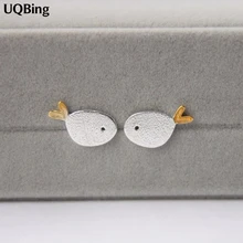 Модные 925 пробы серебряные серьги-гвоздики в виде животных, маленькие серьги-рыбки для женщин, ювелирные изделия