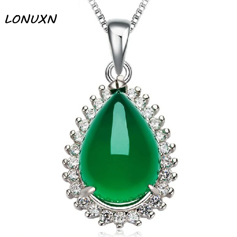 

19.2MM*14.3M Green Chalcedony Sterling Silver Pendant Vintage 925 sterling silver jewelry natural Semi-precious stones necklace