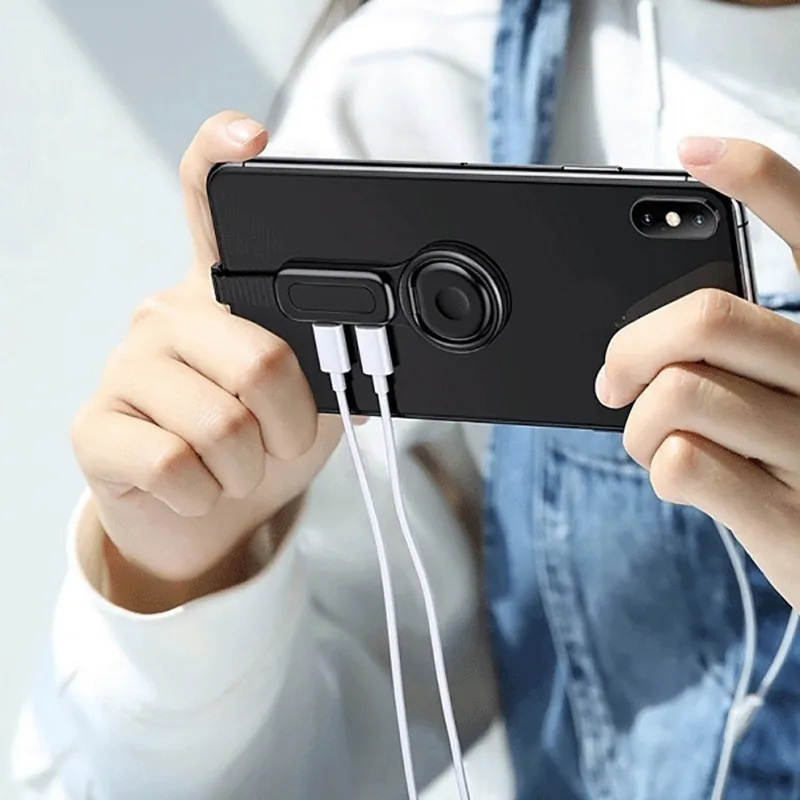 

Dual Adapter & Ring Holder high quality Convenient 3.5mm Audio Charger Adjust Phone Holder Fast Charging for iPhone iOS Adapter
