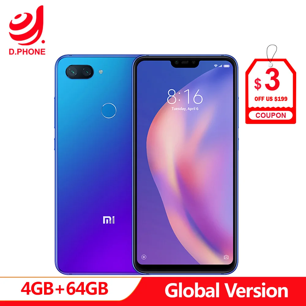 النسخة العالمية شياو mi mi 8 لايت 4 GB 64 GB mi 8 لايت أنف العجل 660 AIE 6.26 \
