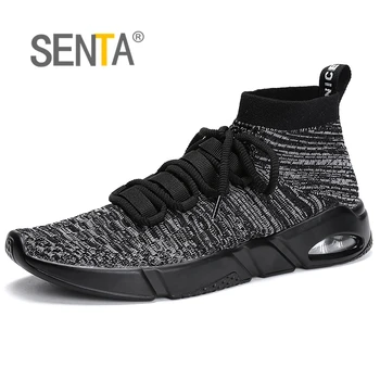 

SENTA Summer Breathable Mesh Men Shoes Slip On Trainers Black/Gray Men cushion Sports shoes Outdoor walking shoes big size45 46