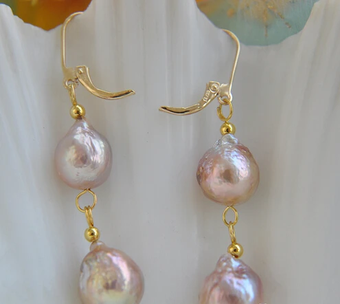 

FREE SHIPPING>>> shitou 00732 LAVENDER ALMOST ROUND KESHI REBORN PEARL DANGLE EARRING