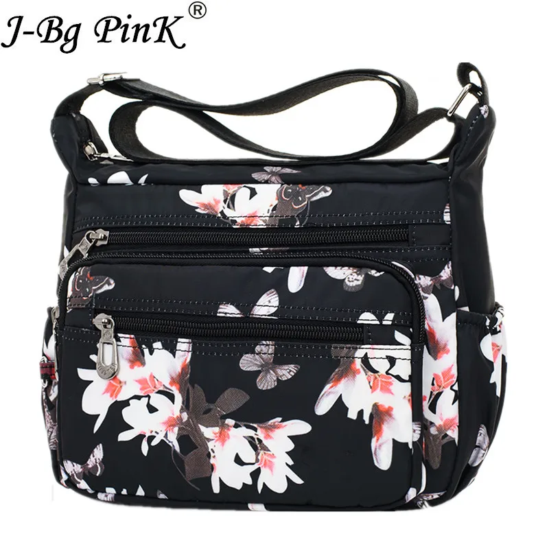 Bolsa de mão feminina com estampa de flores, nova bolsa de ombro retrô de nylon impermeável, estampada com flor, J-BG