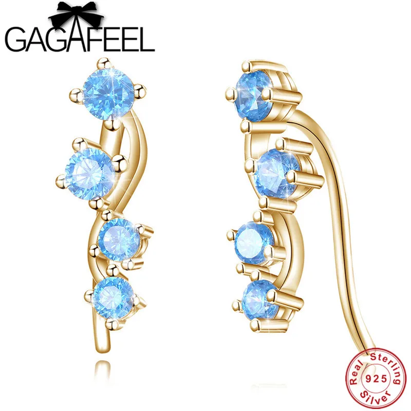 

GAGAFEEL Cute Blue/Clear Crystal 925 Sterling Silver Earrings for Women Luxury Silver Jewelry Brincos Romantic Gift