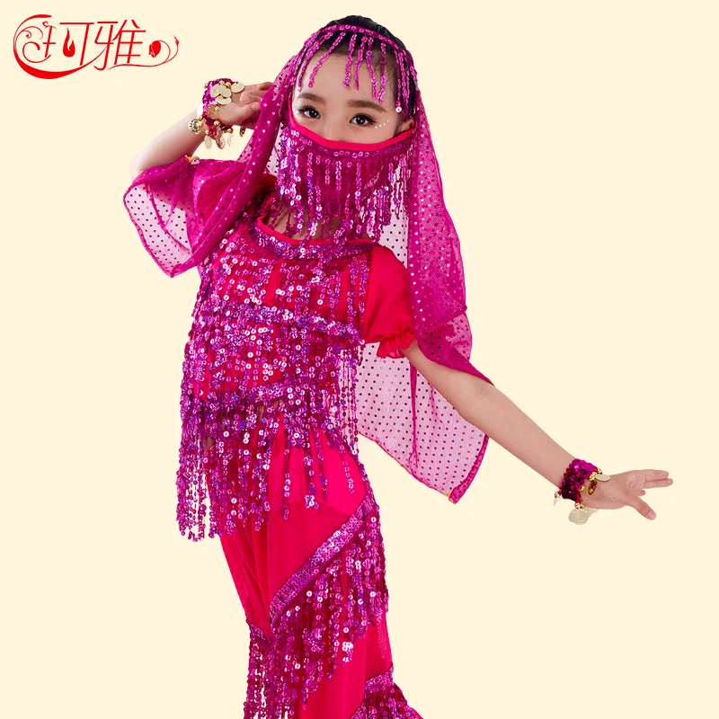 Набор костюма для танца живота для детей Болливуд Индийский танец живота девушки представление с коротким рукавом танец живота ткань
