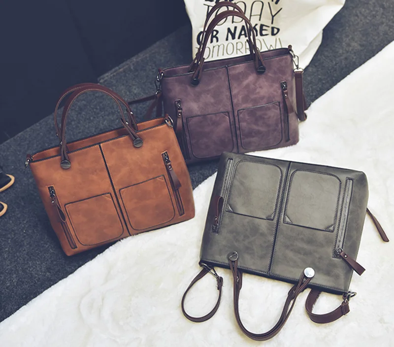 Women Shoulder Bag Vintage PU Leather Casual Totes Female Daily Shopping Bags Luxury Designer Ladies Handbag Dames Tassen SS0375 (2)