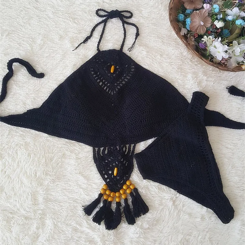 The new Europe and the United States 2017 swimsuit suit the beach sun bath hand crochet tassel bikini fission of foreign trade6