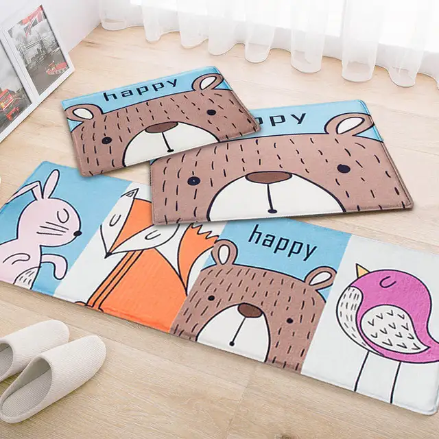 Kawaii Cartoon Doormat Anti Slip Bath Mats Flannel Bathroom Carpets