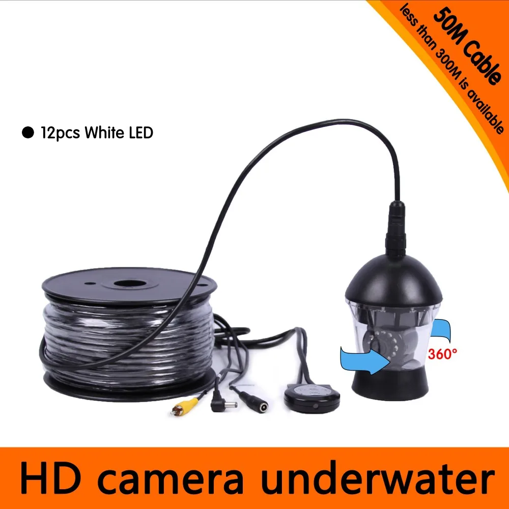 Free Shipping 50Meters Depth 360 Degree Rotative Underwater Camera with 12pcs of White or IR LED