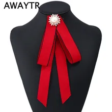 AWAYTR Женская жемчужная брошь для галстука, бант с блестками, однотонный синий и черный галстук-бабочка для женщин, свадебные галстуки с кисточками, тканевые шпильки, красная бабочка