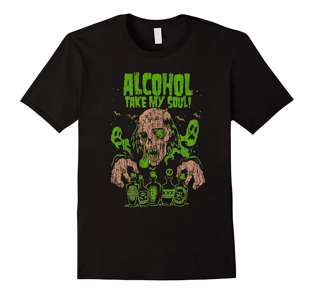Screen Printing T Shirts Short Sleeve Psychobilly Horror Punk Rock T Shirt Drunk Zombie Casual
