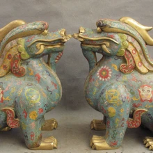 Zhaomeirui10++ 1" Китайский Перегородчатой Бронзовый Royal FA Единорог Лев PiXiu Статуя Пара