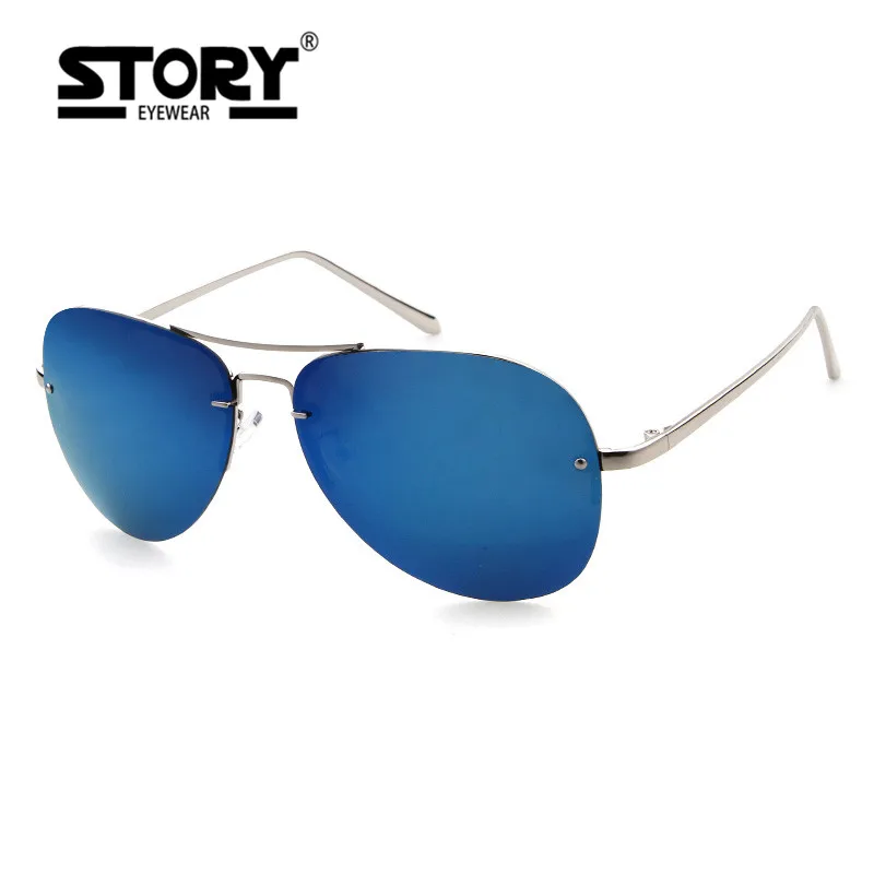 STORY European classic Brand Rimless Pilot vintage sun glasses men