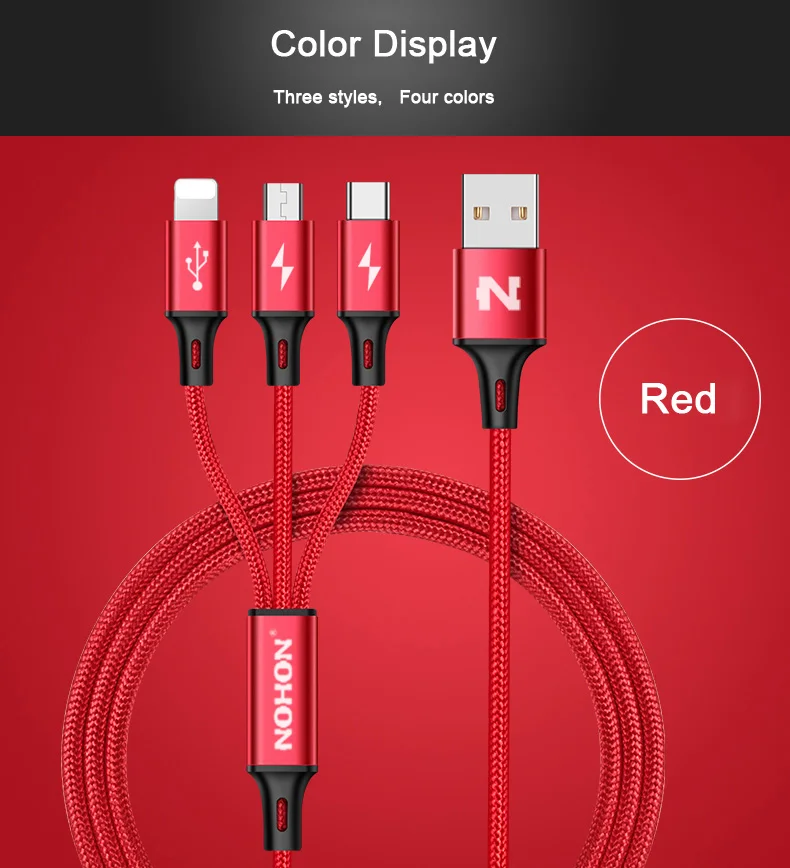 NOHON 3 в 1 USB кабель для iPhone 8X7 6 6S Plus 5 5S samsung Xiaomi lenovo 2 в 1 Micro type C кабели для быстрой зарядки