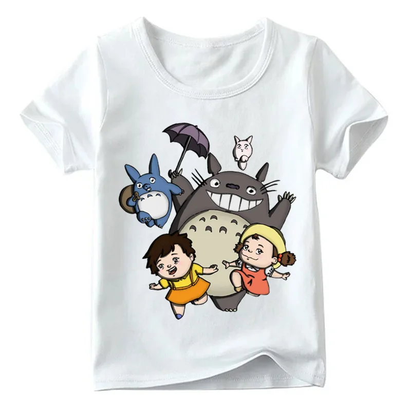 Детская забавная футболка с рисунком из мультфильма «Мой сосед Тоторо» летние топы с рисунками для маленьких мальчиков и девочек, детская повседневная одежда HKP2143 - Цвет: White R