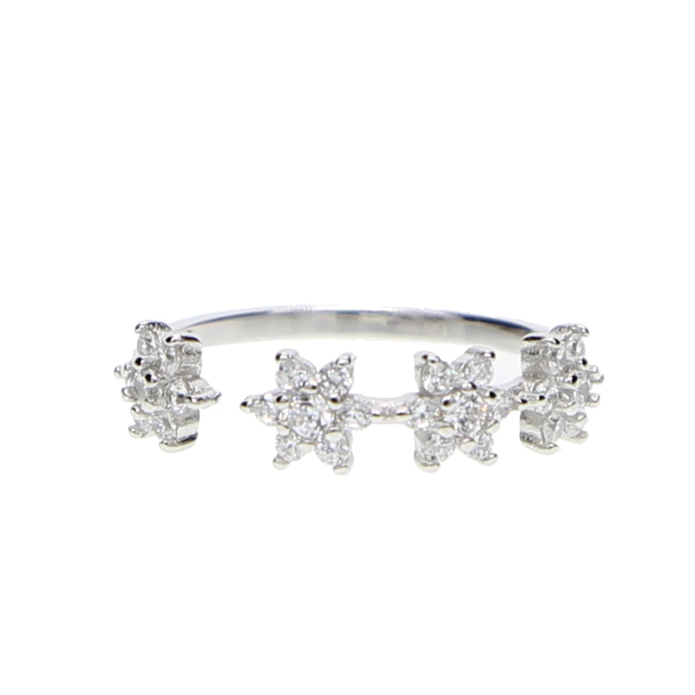 

2018 spring new design sparking bling cute tiny flower cz flower open adjust 925 sterling silver girl flower rings beautiful