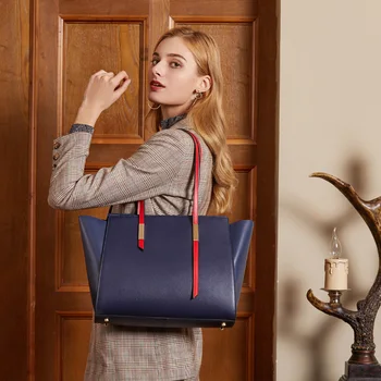 

2019 Women Handbag Genuine Leather Female Hobos Bags Panelled Designer Ladies Bag Large Handbag Tote Bags for Women Shoulder Bag