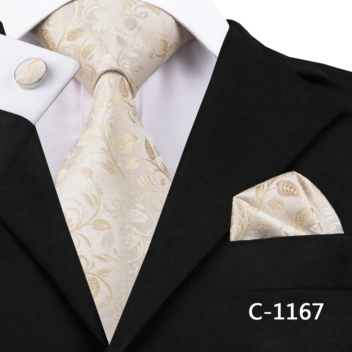 C-309 золотисто-коричневый мужской галстук набор жаккардовые шелковые галстуки карманные Квадратные запонки модные цветочные галстуки для мужчин 8,5 см - Цвет: C-1167