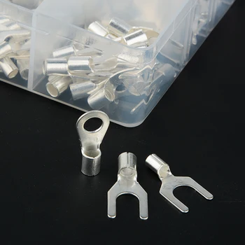 

420Pcs/Box 18 In 1 Terminals Non-Insulated Ring Fork U-type Brass Terminals Assortment Kit Cable Wire Connector Crimp Spade Set