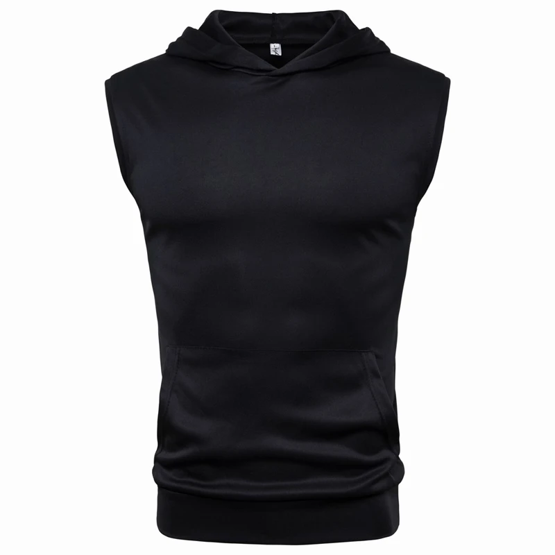 

2019 Summer Sleeveless Hooded T-Shirts Bodybuilding Fitness Workout Tees Running Man Clothing Men TShirt Solid Slim Mens T Shirt