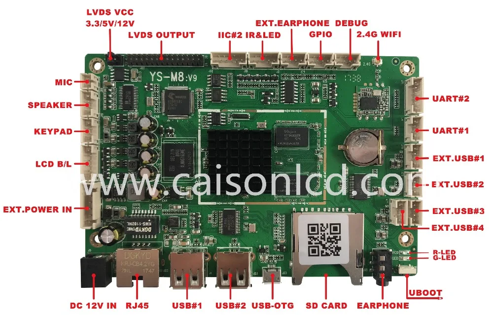 

M8V9 media palyer board Support Support 60Hz 6Bit/8Bit Single or Dual Channel LVDS Max Resolution :1920X1080@60Hz