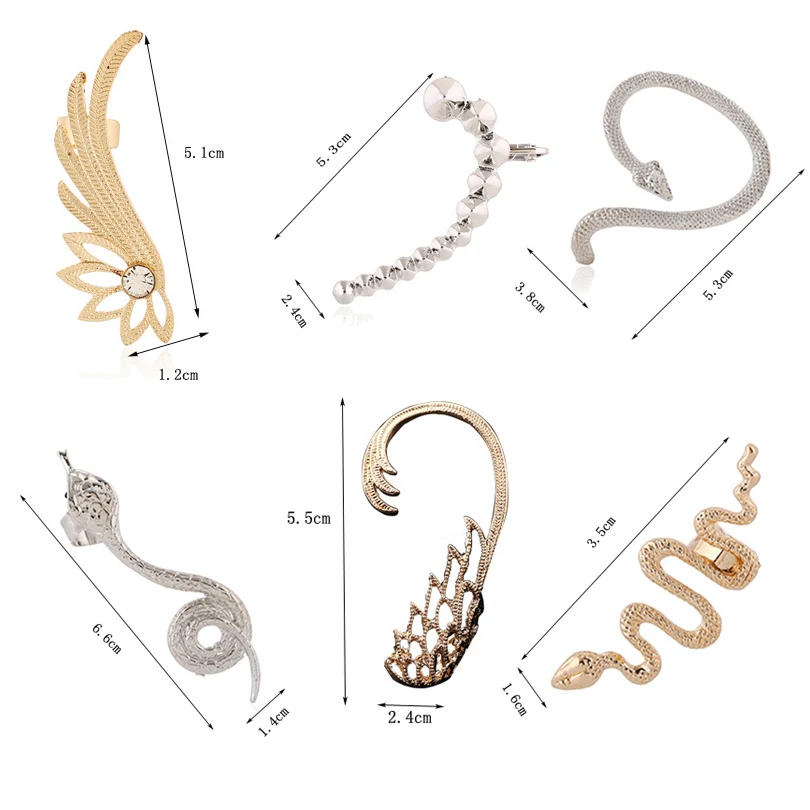 1 шт. модные циркониевые серьги крылья ангела змеиная форма левое правое ухо