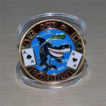 

Metal Coin Poker Cards Guard Protector Texas Hold'Em Poker Chips For Gambling and Entertainment With Plastic Cover I'm a Shark