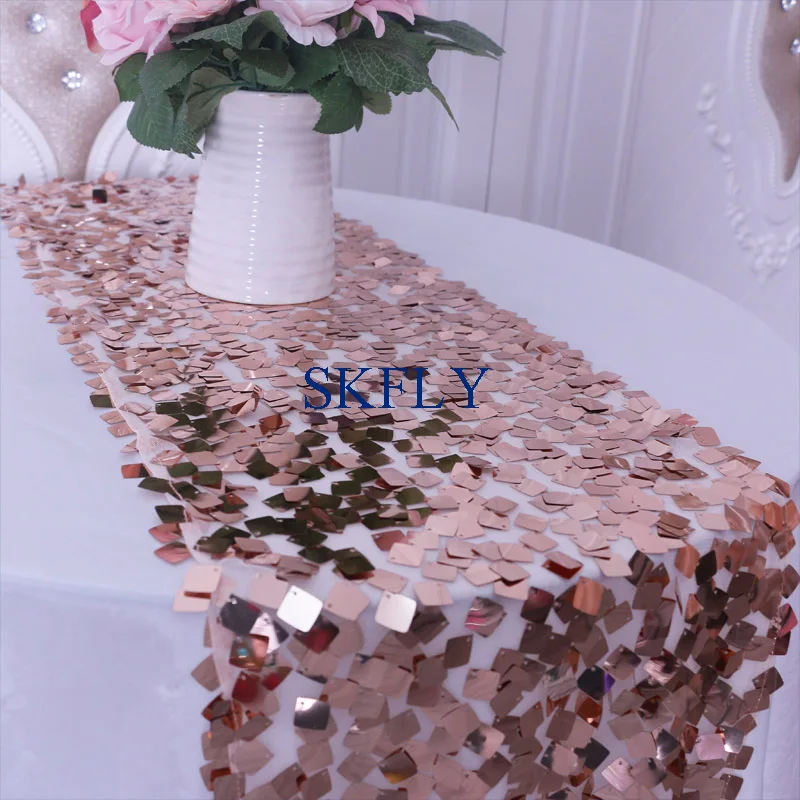 

RU009SA New custom made unique glitter sequence rose gold large square wedding sequin table runner