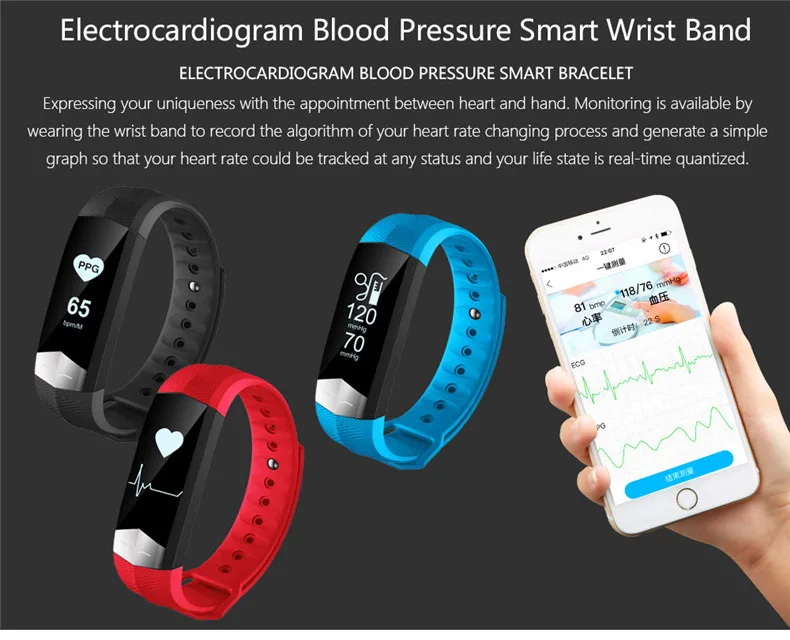 CD01 Smartband ECG Bluetooth спортивный Смарт Браслет для измерения кровяного давления HR смарт-Браслет фитнес-трекер умный Браслет для IOS Android