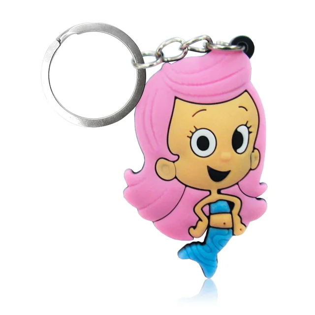 8pcs Bubble Guppies Poppy Molly Cartoon Keychain PVC Charm Trinket Key